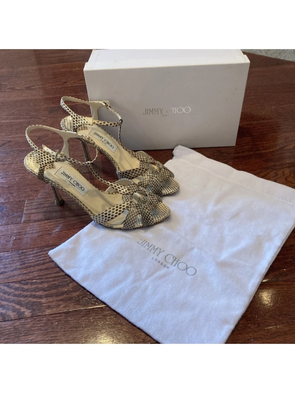 Vintage Womens Jimmy Choo 39.5 Italy Watersnake Snakeskin Sling back Heels Box